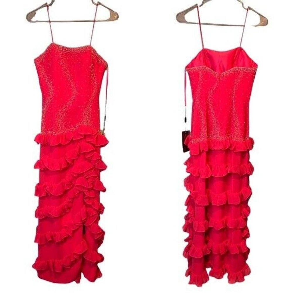 Night Moves Prom Collection Pink Long Ruffle Dress | Size 8